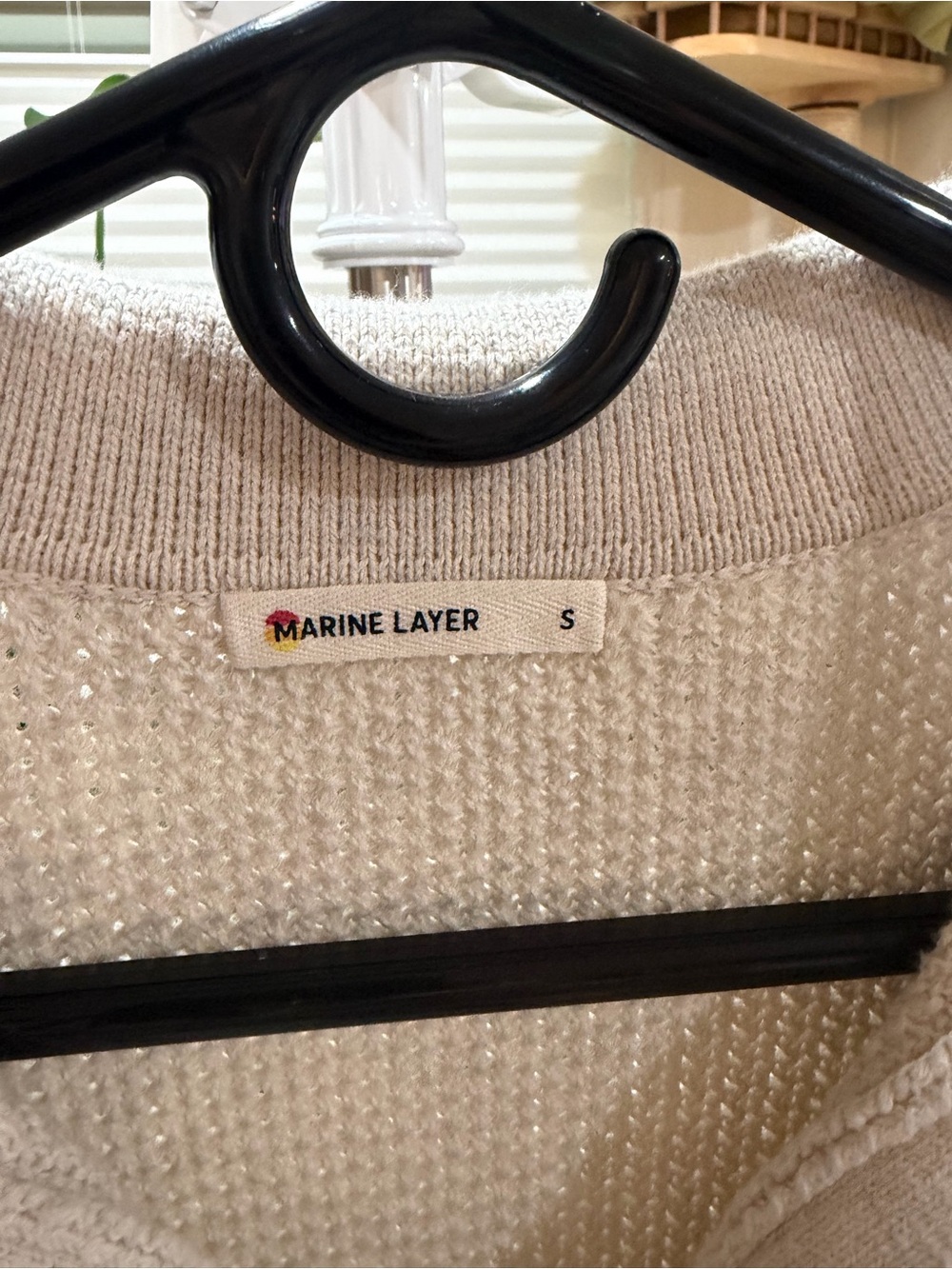 Marine Layer Conrad Sweater Polo Cream Knit Polo with Blue Stripe Accents - Picture 4 of 9